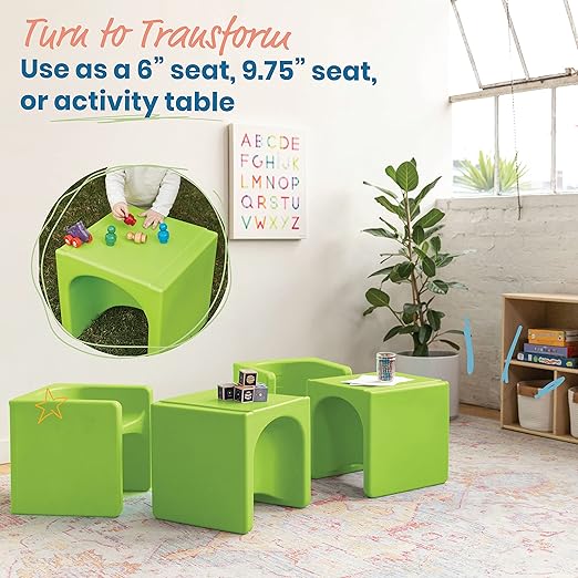 ECR4Kids Tri-Me 3-In-1 Cube Chair, Kids Furniture, Lime Green