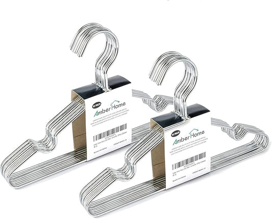 Amber Home 20 Pack 12" Chrome Kids Baby Hangers, Strong Metal Children Clothes Hangers for Closet, Space Saving Infant Hanger for Toddler Coats Pants (Chrome, 20)