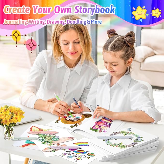 2-Pack Hardcover Blank Books, 60 Pages 6"x8" Blank Note for Kids to Write Stories, 100GSM DIY Calendar Hard Notebooks, White Writing Drawing Sketchbook Bulk, Scrapbook Journal Office School Supplies