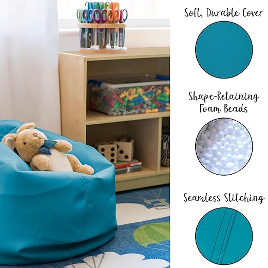 Factory Direct Partners 10477-TL SoftScape Classic 26" Junior Bean Bag Chair, Furniture for Kids, Libraries or Home - Teal