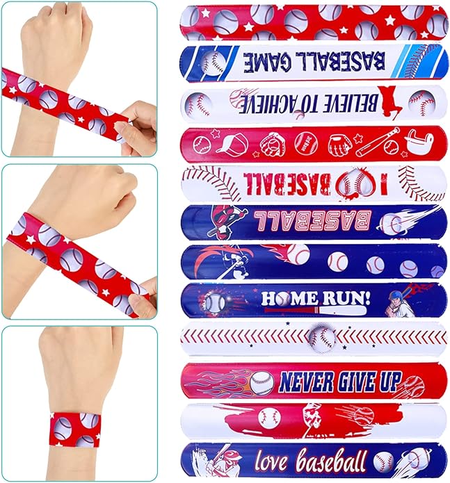48pcs Baseball Party Slap Bracelets Sport Slap Bracelets for Kids Baseball Theme Bracelets Motivational Wristband Bracelets Classroom Prizes Birthday Gifts Baseball Party Favors