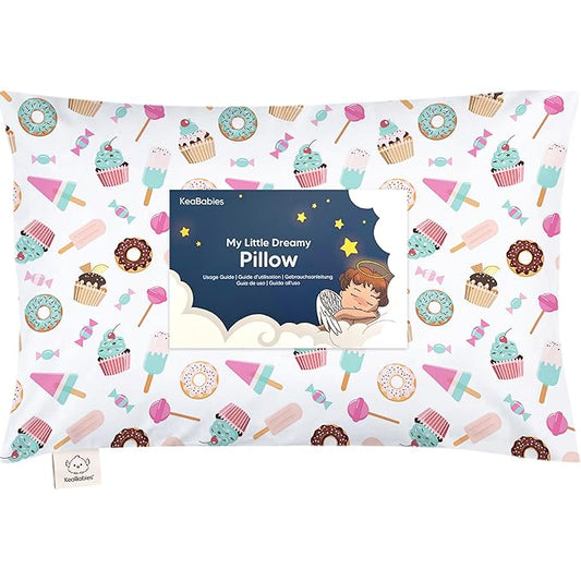 Toddler Pillow with Pillowcase - 13x18 My Little Dreamy Pillow, Organic Cotton Toddler Pillows for Sleeping, Kids Pillow, Travel Pillows, Mini Pillow, Nursery Pillow, Toddler Bed Pillow (Sweet Tooth)