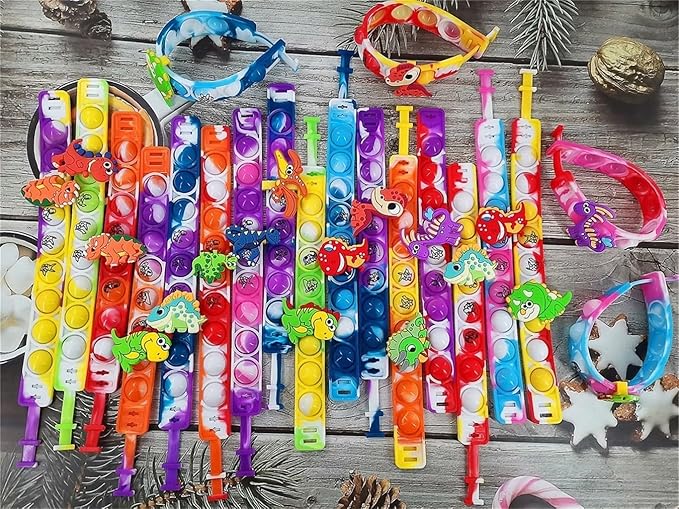 20 Packs Bulk Dinosaur Fidget Bracelet for Kids Boys Girls,Classroom Birthday Activity Party Favors Prizes