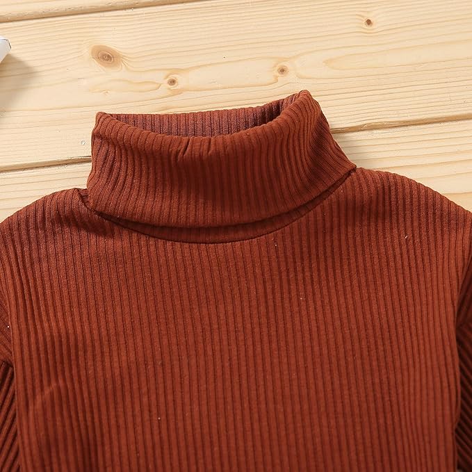 Fernvia Toddler Baby Girl Fall Winter Skirt Set Turtleneck Ribbed Long Sleeve T-Shirt Top & Plaid Skirts Dress 2Pcs Outfits