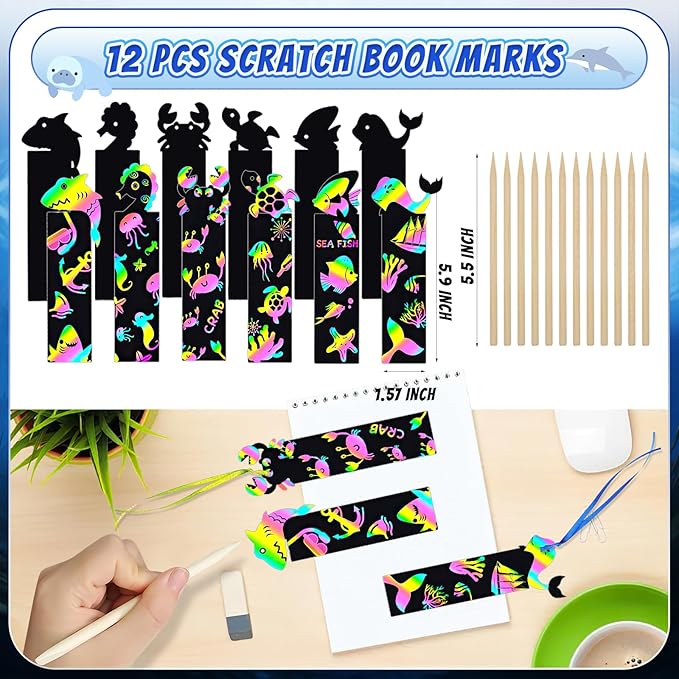 144 Pcs Under the Sea Party Favors Set with Keychains Slap Bracelet Scratch Art Tattoo Stickers Wristbands Treat Boxes Ocean Party Favors Under the Sea Party Decorations