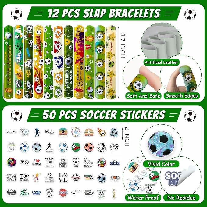158 PCS Soccer Party Favors Set with Soccer Goodie Bags Soccer Slap Bracelets Soccer Straws Puzzle Tattoo Stickers Erasers Keychains Whistle Soccer Party Supplies Soccer Party Decorations