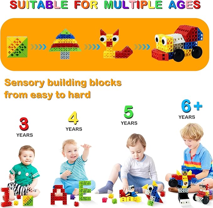 170 PCS Building Blocks, Educational Blocks for Toddlers 3-5, Preschool STEM Toddler Blocks Sensory Toy for Kids to Improve Imagination, Creativity, Hands-on Ability