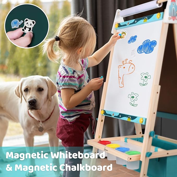 Joyooss Art Easel for Kids, Double Sided Wooden with 98+ Accessories Kids Easel Drawing Board with Magnetic Chalkboard, Dry Erase White Board & Paper Roll Paint Art Easel for Kids Age 2-4 4-8 9-12