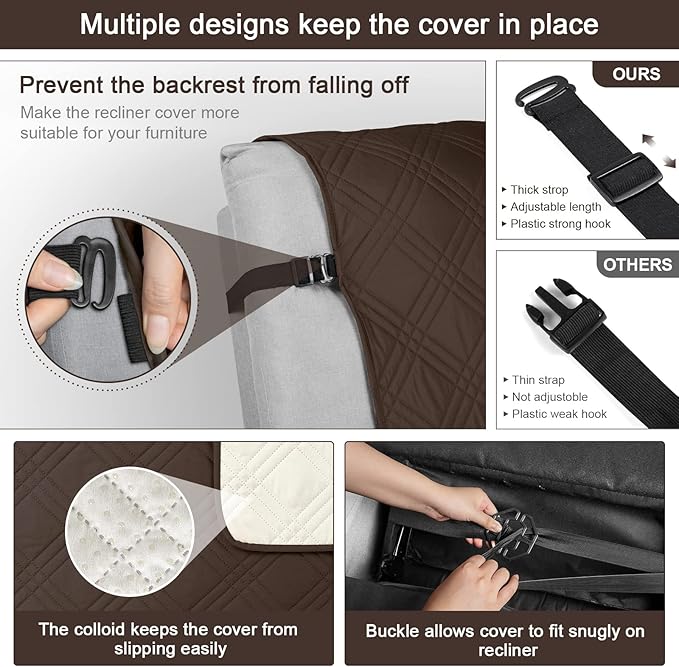 TAOCOCO 100% Waterproof Recliner Chair Cover, Non Slip Covers for Recliner Chair with Pocket, Washable Reclining Chair/Furniture Protector for Kids, Pets(Recliner Chair, Chocolate)