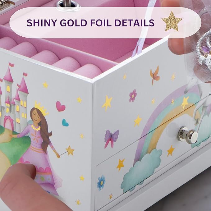 ABI + OLIE Kids Jewelry Box for Girls, Little Girls Jewelry Box, Musical Jewelry Box for Girls 8-12 - Music Boxes for Girls - Princess Castle Unicorn Theme