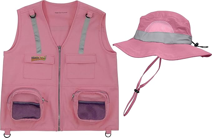 Kids Cargo Vest Set (Pink Vest with Hat, X-Small) Fits Size 2T, 3T and 4T; Many kids ages 2-4