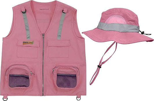 Kids Cargo Vest Set (Pink Vest with Hat, X-Small) Fits Size 2T, 3T and 4T; Many kids ages 2-4