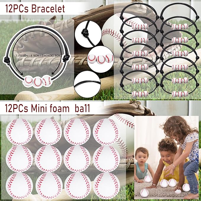 208Pcs Baseball Party Favors with Baseball Party Bags Baseball Whistle Mini Foam Baseball Ball Slap Bracelets Keychains Sticker Tattoo Eraser for Baseball Party Goodie Bag Fillers Party Decorations