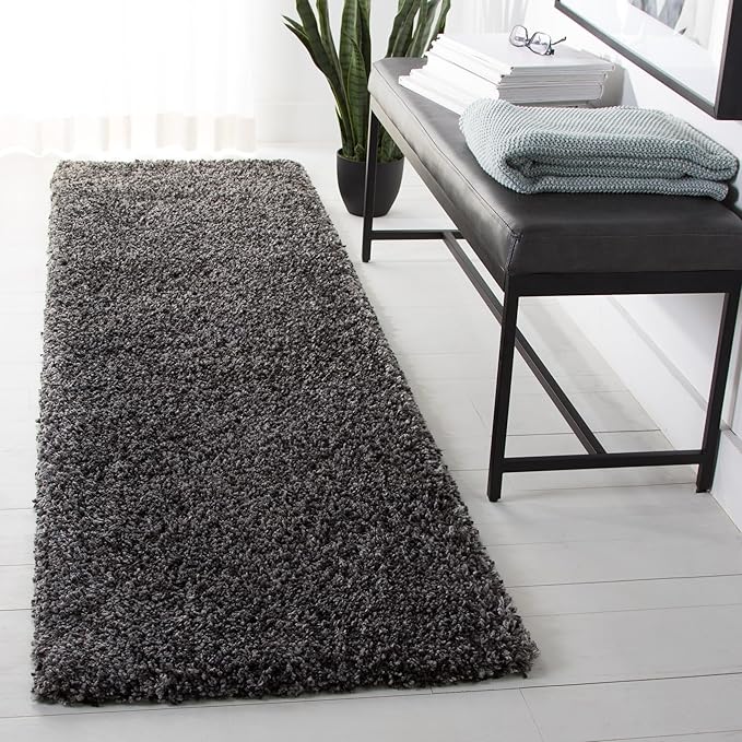 SAFAVIEH Royal Shag Collection Runner Rug - 2'2" x 8', Charcoal, Non-Shedding & Easy Care, 2-inch Thick Ideal for High Traffic Areas in Living Room, Bedroom (RYG117H)
