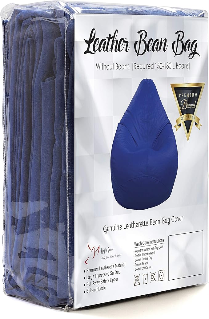 Ample Decor Bean Bag Cover (No Filling), Plush Toys Storage Soft Leatherette, Durable Construction Sturdy Zipper, Ideal for Children and Teenagers - Blue