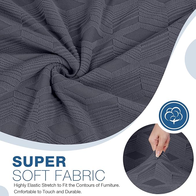 TAOCOCO Recliner Sofa Covers Stretch Reclining Couch Cover, Jacquard Recliner Couch Cover for 3 Seat Furniture Protector Sofa Slipcovers with Elastic Bottom for Kids, Pets (Dark Grey)