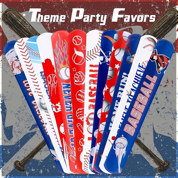40Pcs Baseball Slap Bracelets Party Favors with Baseball Tattoo Birthday Gifts Baseball Party Decorations Snap Band for Kids Boys