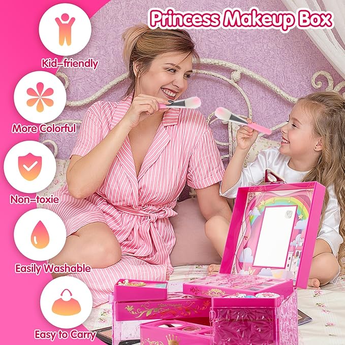 Kids Makeup Kit Girl Toys for Gifts - Gift Makeup for Kids & Washable Makeup Girls Princess Birthday Gift,Kids Play Make Up Set Makeup Vanities for Girls Toys Age 4 5 6 7 8 9