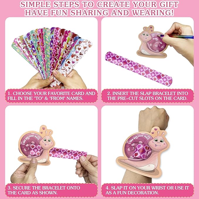 24 Pcs Valentines Day Slap Bracelets for Kids Party Favors, Holiday Slap Bracelets with Colorful Hearts for Girls Valentine's Day Party Decorations Classroom Prizes Birthday Gifts