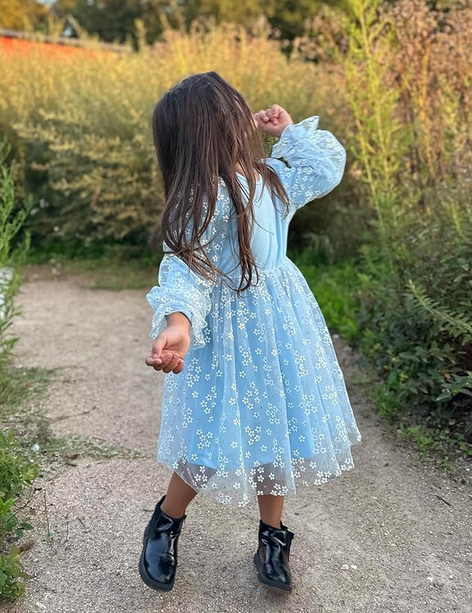 Arshiner Toddler Christmas Dress Girls Sequin Tulle Puff Long Sleeves Tutu Dress Princess Birthday Party Clothes 1-6T