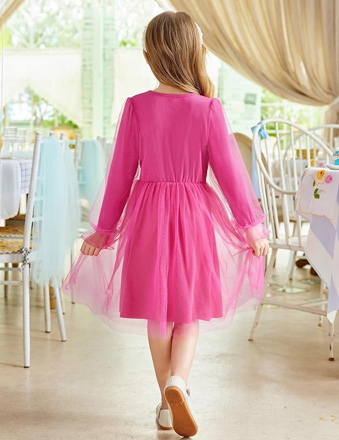 Arshiner Toddler Christmas Dress Girls Sequin Tulle Puff Long Sleeves Tutu Dress Princess Birthday Party Clothes 1-6T