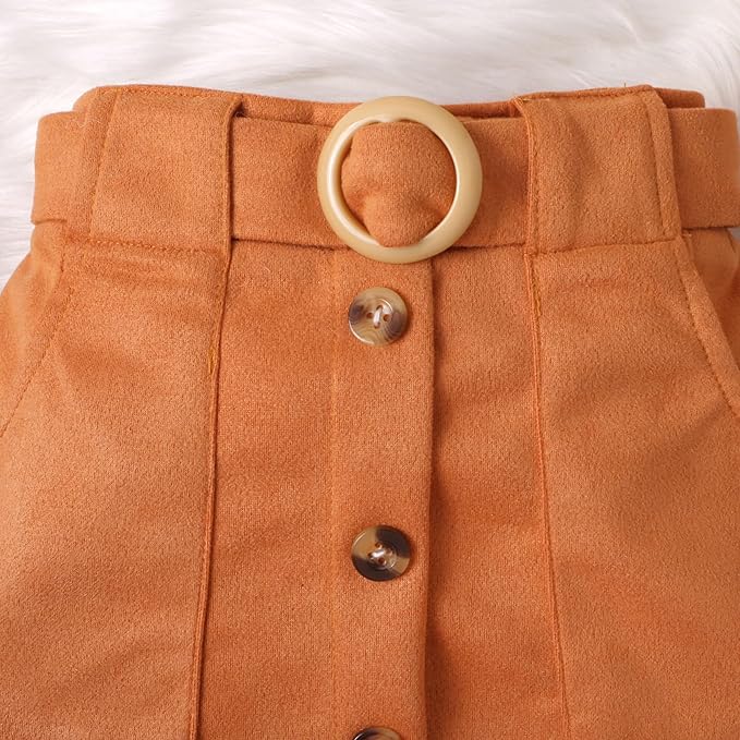 Fernvia Toddler Baby Girl Fall Winter Skirt Set Turtleneck Ribbed Long Sleeve T-Shirt Top & Plaid Skirts Dress 2Pcs Outfits