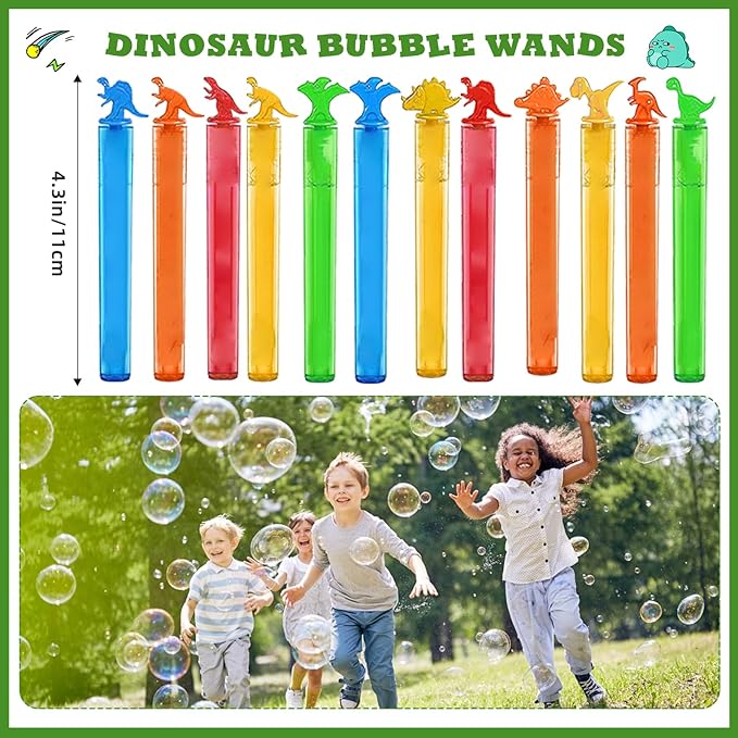 144Pcs Dinosaur Party Favors for 12 Kid, Dino Birthday Party Favors Include Dinosaur Bubble Wands Hatching Eggs Bags Art Kit Silicone Rings Bracelets Stickers for Dinosaur Birthday Party Supplies
