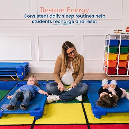 ECR4Kids Stackable Kiddie Cot, Assembled, Toddler Size, Classroom Furniture, Blue, 5-Pack