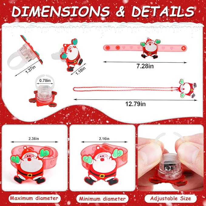 KIMOBER 42PCS Christmas Party Favors for Kids,Glow Rings Necklaces Bracelets,Light Up Xmas Toys Glow in the Dark Party Supplies for Christmas Candy Bag Fillers Party Decorations