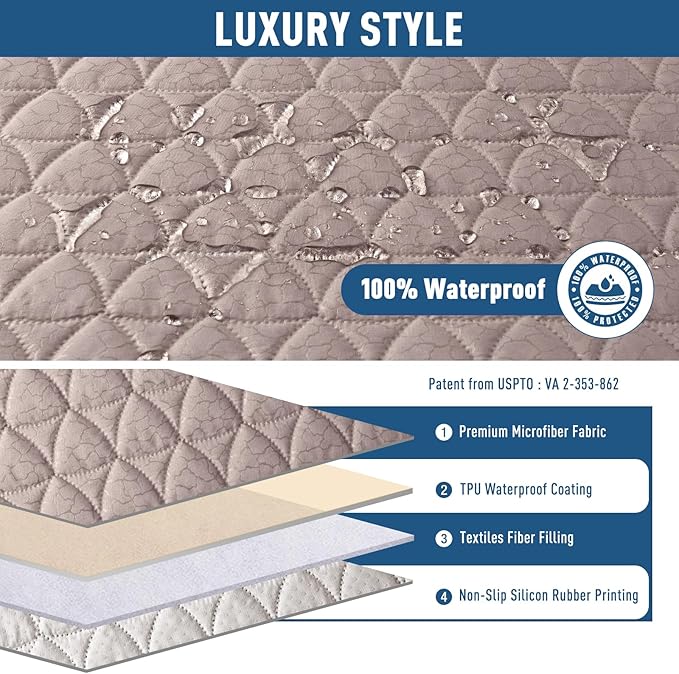 TAOCOCO 100% Waterproof Loveseat Recliner Cover-Recliner Cover with Non-Slip Granule, Recliner Chair Covers with Elastic Band,Washable Recliner Chair/Furniture Protector for Pets(Peach, 2 Seater)