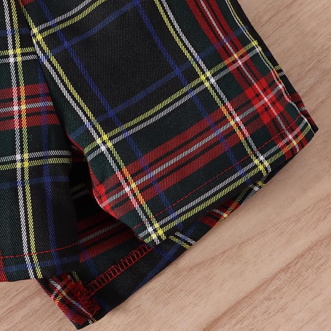 Fernvia Toddler Baby Girl Fall Winter Skirt Set Turtleneck Ribbed Long Sleeve T-Shirt Top & Plaid Skirts Dress 2Pcs Outfits