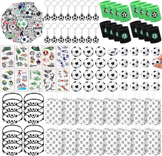 Aoriher 162 Pcs Soccer Party Favors, Soccer Party Gift Goodie Bag Fillers Foam Soccer Balls Tattoo Stickers Keychains Sticker Charm Bracelets Sport Wristband Pull Back Cars for Boy Girl Party Supplies