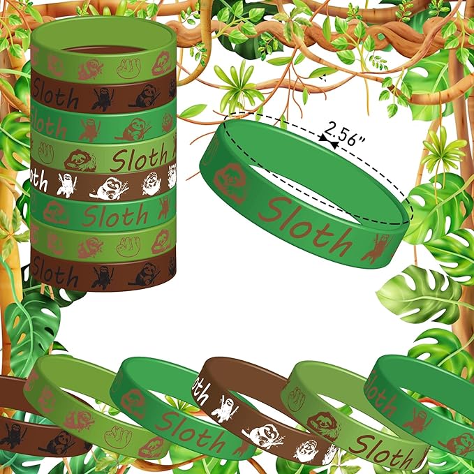 48 Pcs Sloth Animal Party Favors Rubber Bracelets Silicone Wristbands,Sloth Baby Shower Birthday Party Favors Supplies Decorations