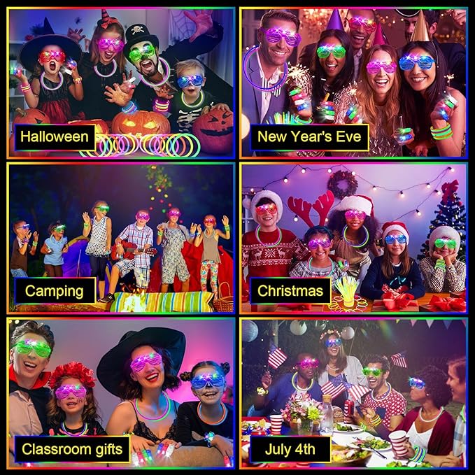 244 Pack Glow in the Dark Party Supplies for Kids, Neon Party Favors for Kids, Glow Party Favors for Kids 8-12, Kids Led Light Up Party Favors,Kids New Years Eve Party Supplies