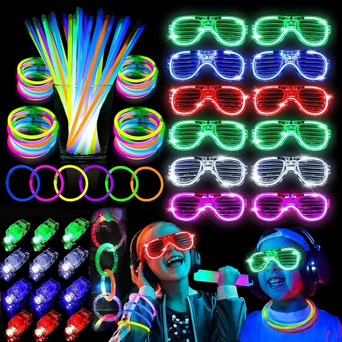246 PCS Glow in the Dark Party Supplies Glow Sticks Bulk Party Pack with Glow Sticks, Glow Glasses, Finger Lights, Bracelet, LDE Watch for Birthday Wedding Concert Halloween Glow Party Favors