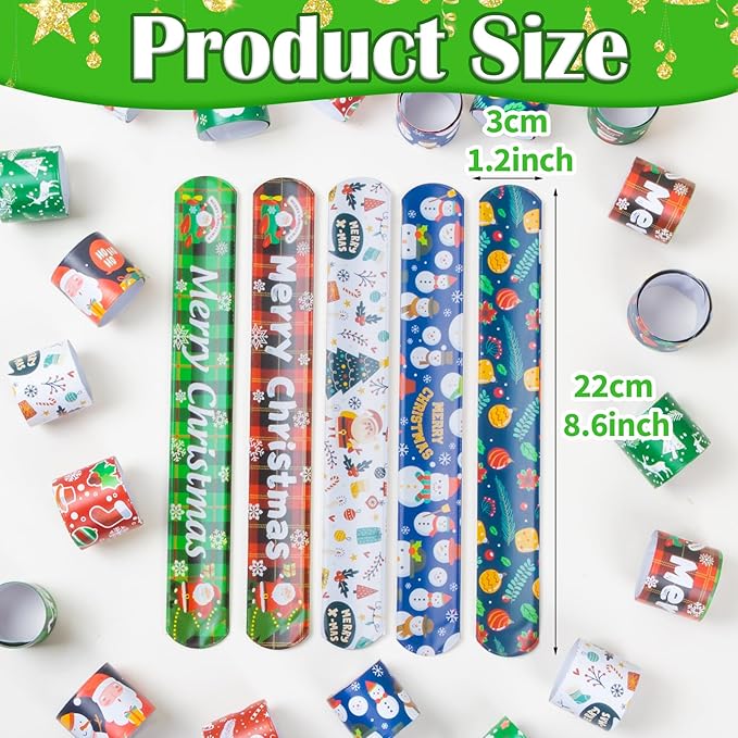 36 Pieces Christmas Slap Bracelets for Kids, 12 Styles Colorful Christmas Slap Wristbands Bulk for Kids Christmas Party Favors Toys Prizes Goodie Bags Fillers