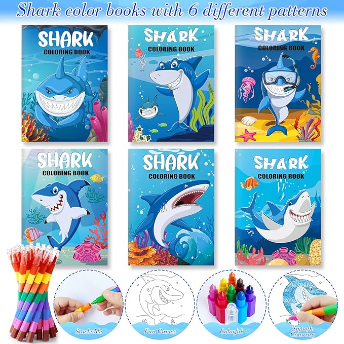 146Pcs Baby Shark Party Favors for Toddlers Kids 4-8 Under The Sea Animals Coloring Books with Crayons Bulk Birthday Supplies Tattoo Stickers Stamper Bracelets School Classroom Reward Gift Goodie Bags