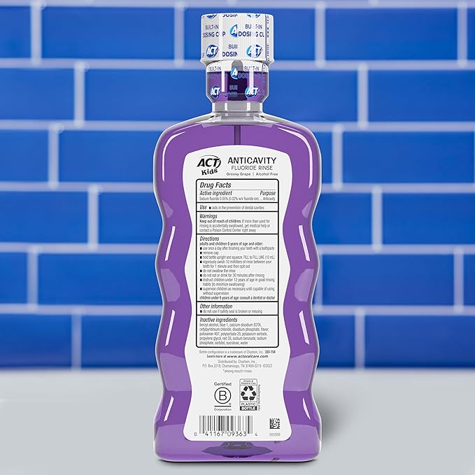 ACT Kids Anticavity Fluoride Rinse Groovy Grape 16.9 fl. oz. Accurate Dosing Cup, Alcohol Free