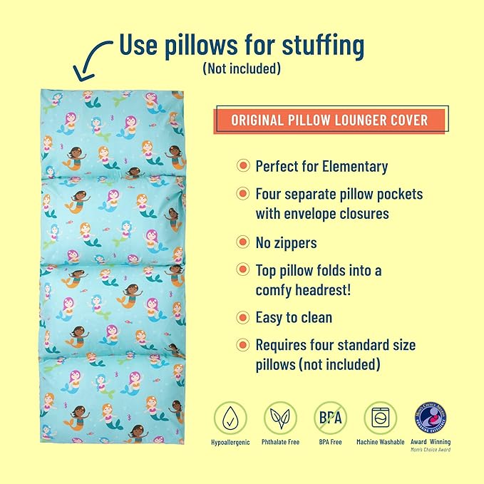 Wildkin Kids Floor Lounger: Ideal for Boys and Girls, Travel-Friendly, Perfect for Sleepovers - Pillow Lounger for Kids, Requires Standard Size Pillows Not Included (Mermaids)