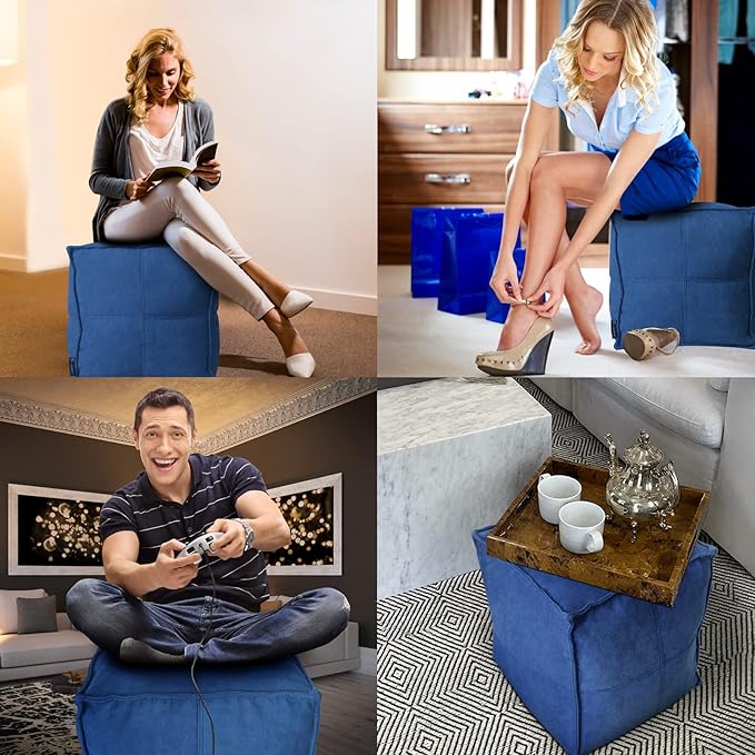 Louis Donné Unstuffed Pouf Ottoman Luxurious Premium Fabric Pouf Cover in Jewel Blue Scratch & Dirt Resistant with Hidden Storage Stylish Foot Rest Cover for Living Room Bedroom Patio Only Cover