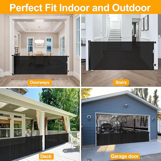 140 Inch Retractable Dog Gate Extra Wide Dog Gates for Large Openings Retractable Baby Gates for Doorway Extra Wide Baby Gate Long Dog Gates Indoor Extra Long Baby Gate Retractable Pet Gates for Kids