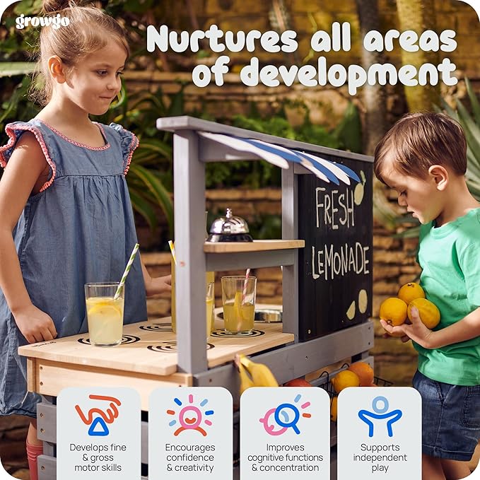 2-in-1 Mud Kitchen for Kids Outdoor and Grocery Store Pretend Play - Lemonade Stand and Market Playset for Outdoor Fun - Perfect for Cooking, Role-Playing, and Creative Imagination