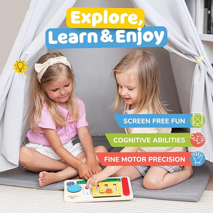 deMoca Montessori Busy Board for 1 Year Old, Sensory Airplane Toys for Toddlers 1-3, Plane Travel Toy with Educational Activities for 1 2 3 Year Old, Gift for Boys and Girls, Packaging May Vary