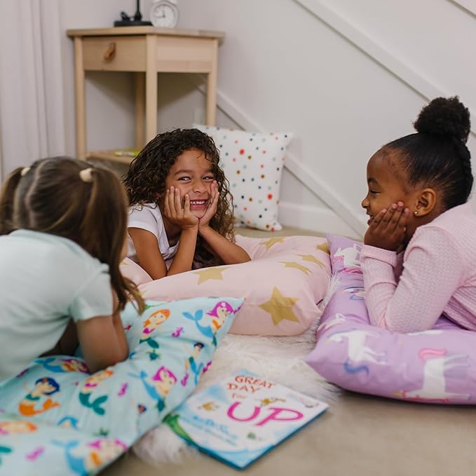 Wildkin Kids Microfiber Floor Lounger – Travel-Friendly, Sleepovers, Pillow Not Included - Pink Stripes