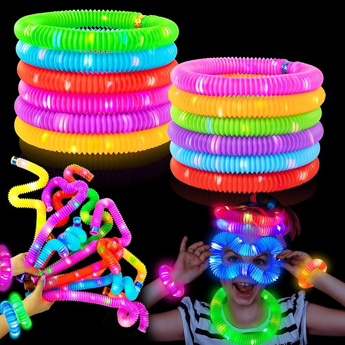 24 PCS Light up Party Favors Supplies for Kids 4-8-12,Bulk Valentines Glow Sticks Bracelet Necklace Accessories for Toddlers,Neon Birthday Return Gifts Treats, Mardi Gras Goodie Bag Stuffer Fillers
