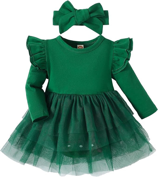 Baby Girl Ruffle Sleeve Romper Dress Outfit Newborn Princess Tulle Dresses Infant Jumpsuit Tutu Skirt Set Clothes