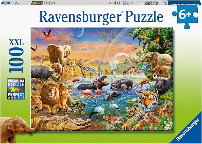 Ravensburger Savannah Jungle Waterhole Puzzle - 100 Unique Pieces | Kid-Friendly, Educational Toy | Enhances Concentration and Creativity | FSC-Certified, Sustainability Assured