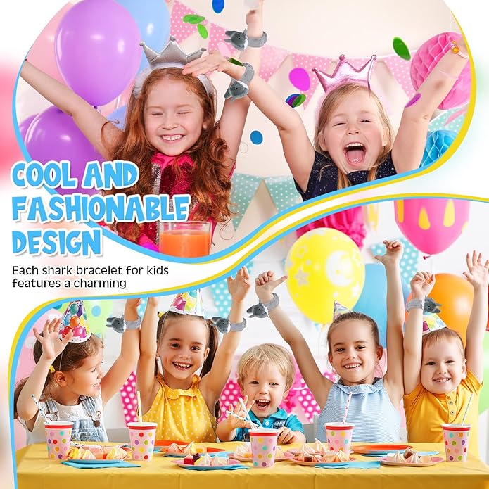 6 Pieces Shark Slap Bracelets Stuffed Animal Slap Band Party Favors Plush Slap Bracelets Bulk for Kids Party Favors Birthday Gifts