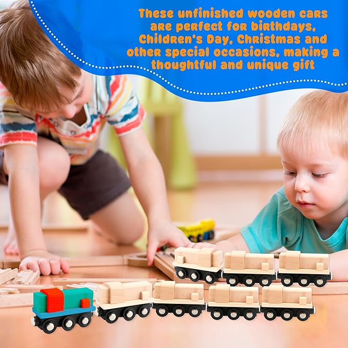 12 Pcs Wooden Trains Toys Unpainted Wood Train Cars Weak Magnetic Suction Paintable Wooden Railway for Kids Educational Toys Birthday Christmas Party Gifts (Style Set 2)