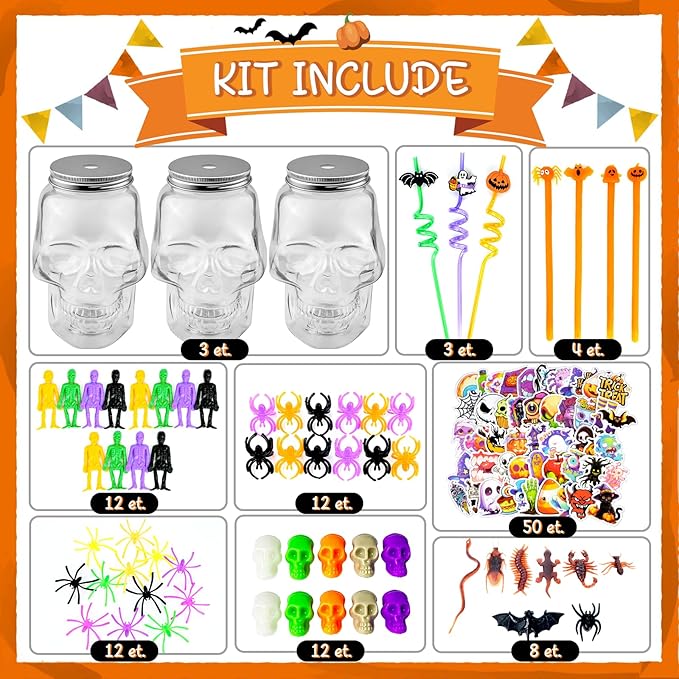 200Pcs Halloween Party Favors, Bulk Halloween Toys for Halloween Treats Non Candy Classroom Prizes Goodie Bag Stuffers Pinata Filler, Halloween Gifts for Kids Prizes Party Supplies,Treasure Box Toys